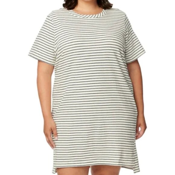 Buffalo by David Bitton Navy and Cream Striped Cotton Blend Midi Dress - Picture 1 of 7